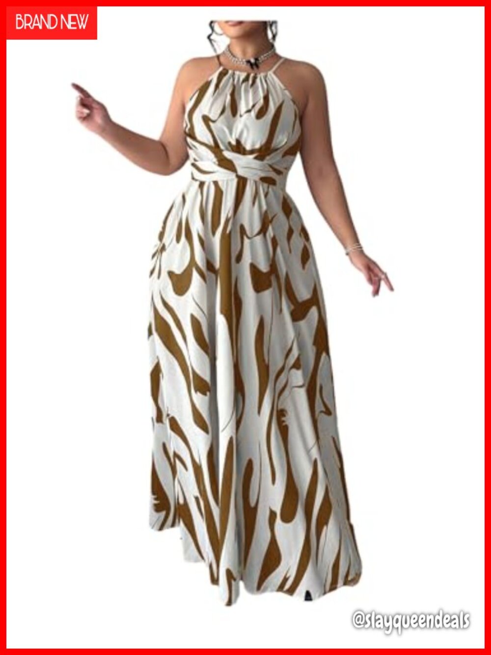 Plus Size Striped Halter Maxi Dress A-Line Flowy Boho Summer Dress